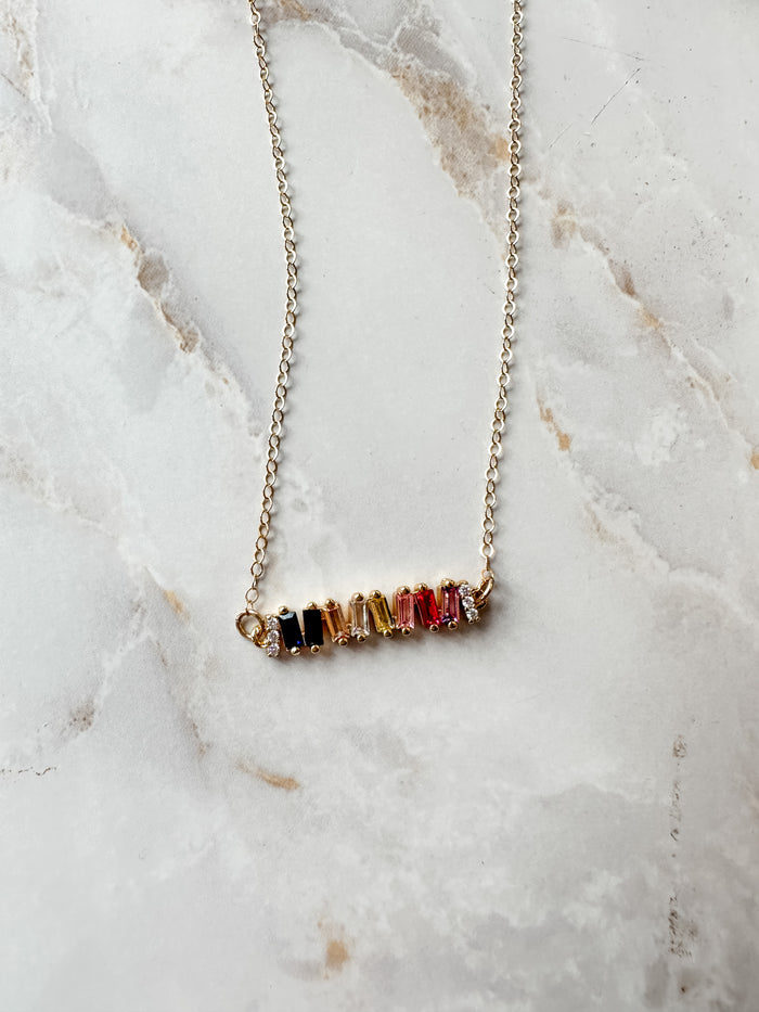 Gemstone Baguette Bar Dainty Necklace