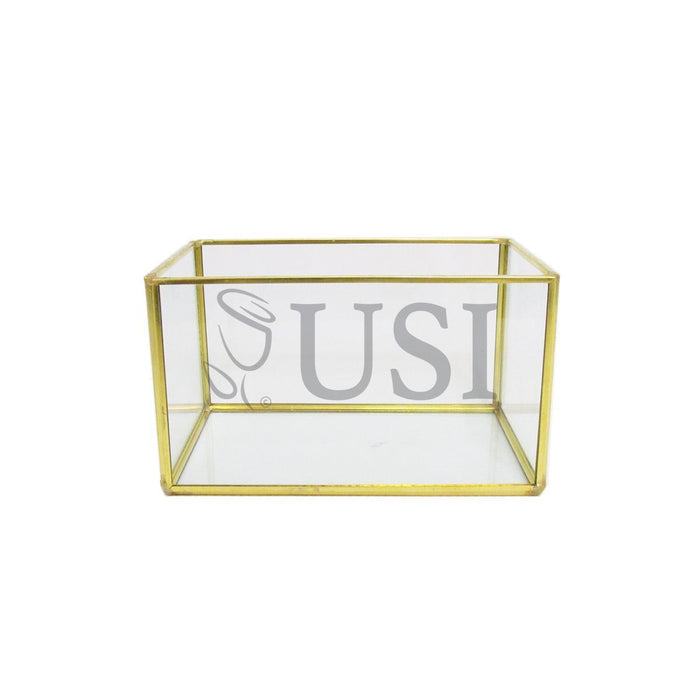 Geometric Rectangular Glass Box, 6in, Gold