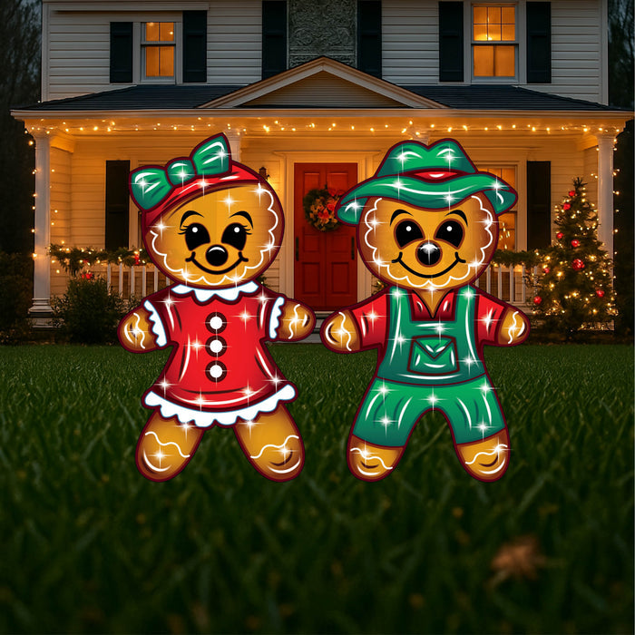 Gingerbread Man & Woman Yard Set – Holiday Outdoor Decor