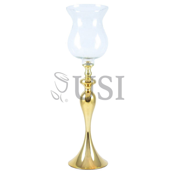 Glass Top Hurricane Vase Candle Holder, 27in, Indian Gold (250371 SIL)