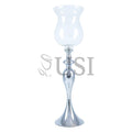 Glass Top Hurricane Vase Candle Holder, 27in, Silver (250372 IN-GO)