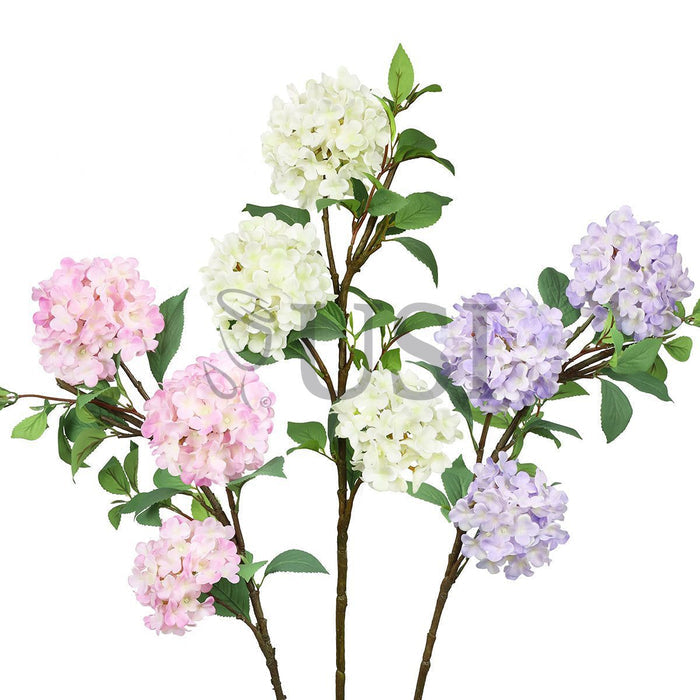 Grand Hydrangea Flower Spray x3, 38in, Cream White