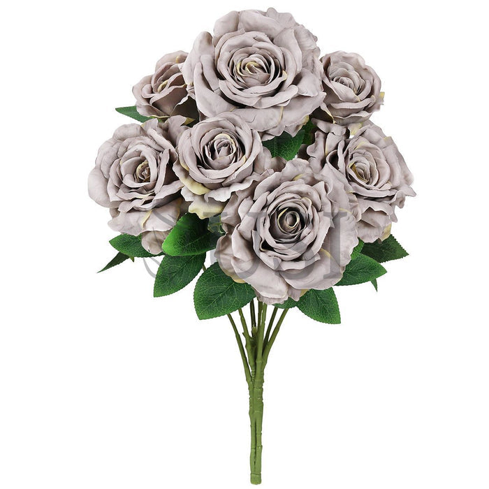 Grand Rose Flower Bush x7, 22in, Grey Beige