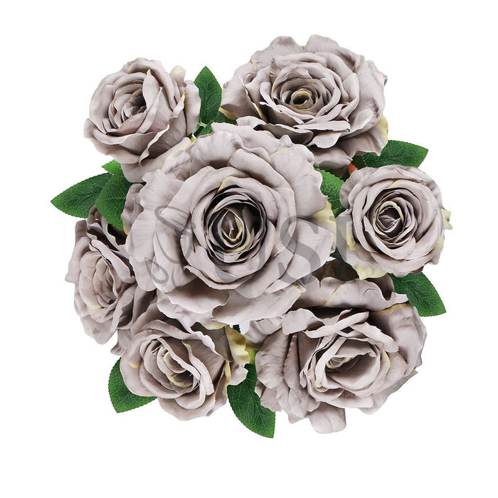 Grand Rose Flower Bush x7, 22in, Grey Beige