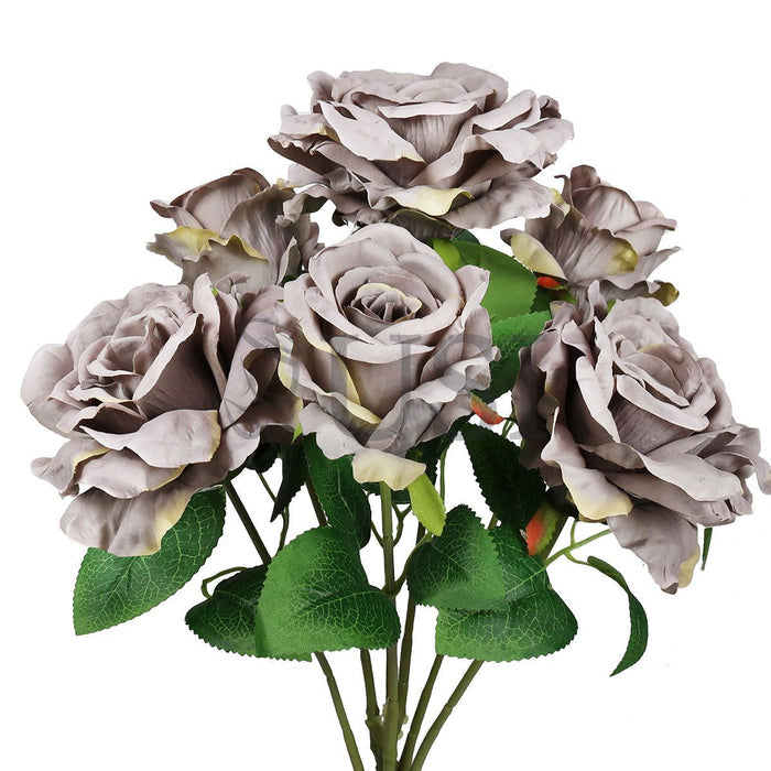 Grand Rose Flower Bush x7, 22in, Grey Beige