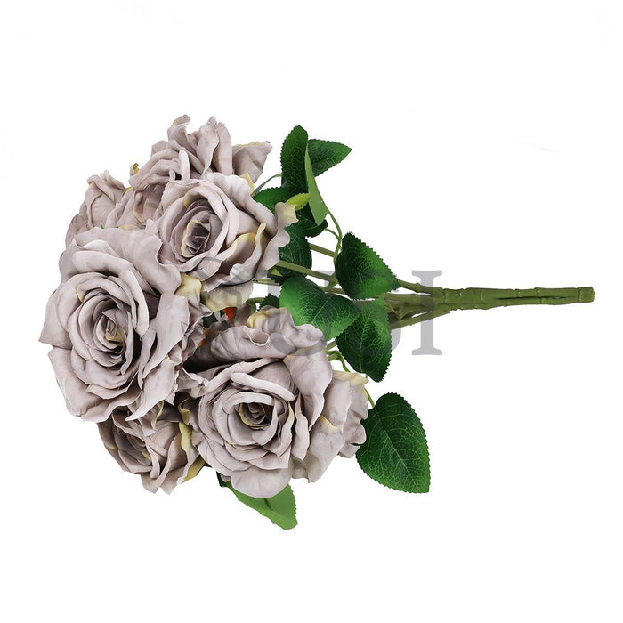Grand Rose Flower Bush x7, 22in, Grey Beige