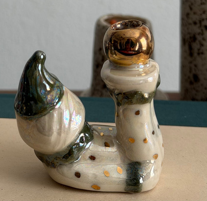Handmade ceramic clown cake toppers, birthday candle holder, circus, gold
