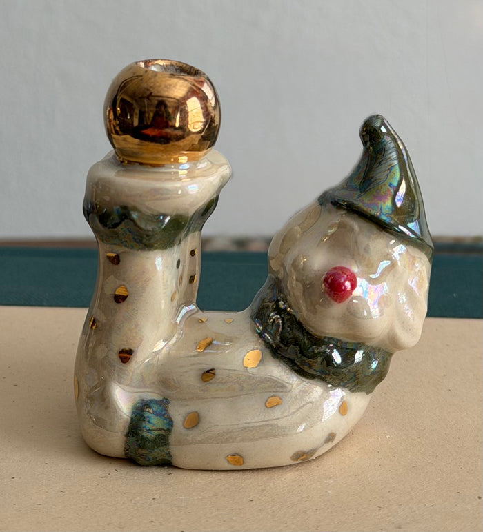 Handmade ceramic clown cake toppers, birthday candle holder, circus, gold