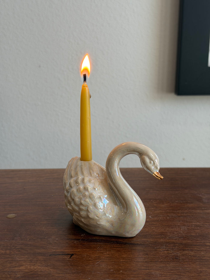 Handmade ceramic swan cake toppers, birthday candle holder, wedding, candle holder, gold