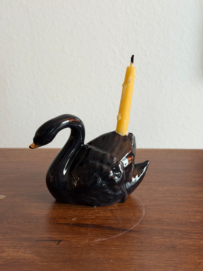 Handmade ceramic swan cake toppers, birthday candle holder, wedding, candle holder, gold