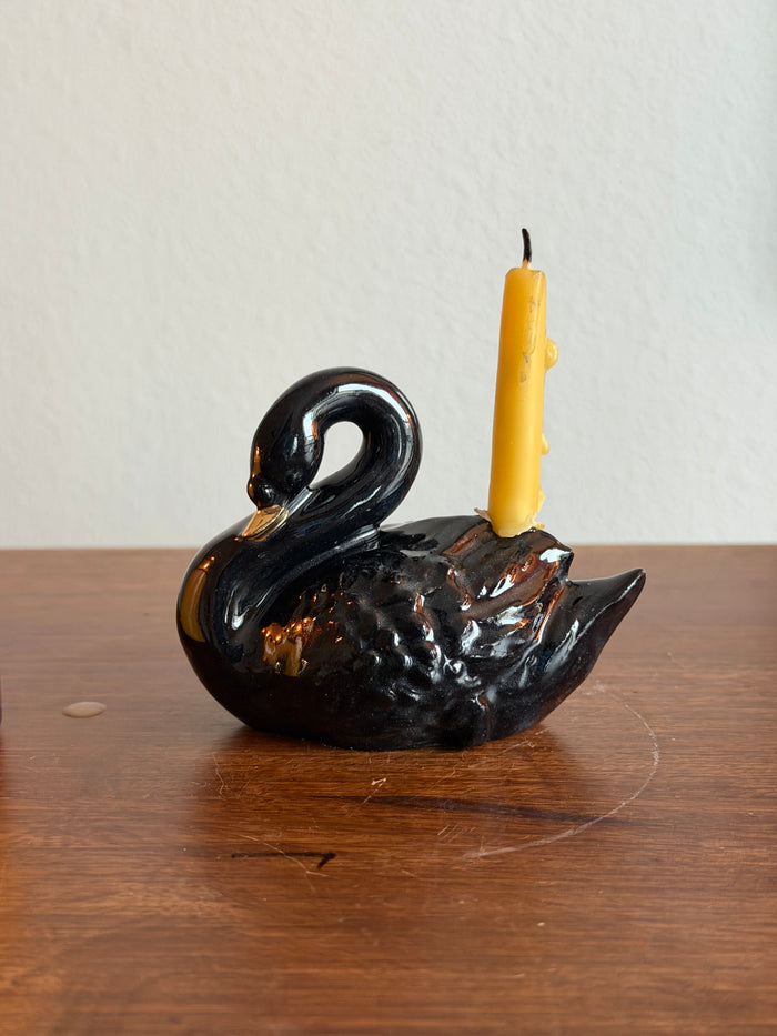 Handmade ceramic swan cake toppers, birthday candle holder, wedding, candle holder, gold