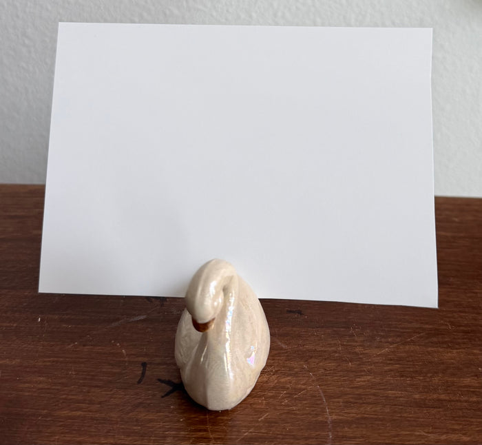 Handmade ceramic swan place card holder