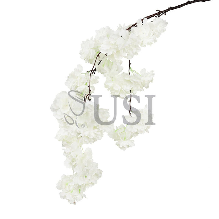 Hanging Cherry Blossom Spray Triple Bloom, 58in, Cream White