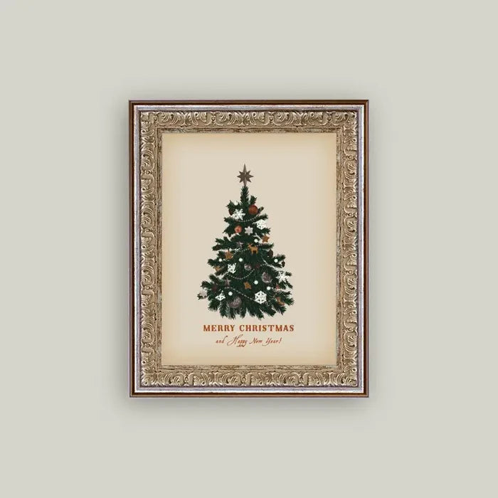 Happy New Year Tree Framed Antique Art