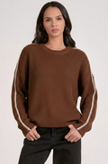 HBIC Contrast Stitch Brown Chunky Sweater