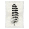 Barred Rock Hen feather print, black and white, on textured handmade Nepalese paper.
