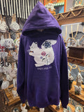Hoodie - Adult - Purple with White Squirrel Floral Design - Brevard NC Artist Collection
