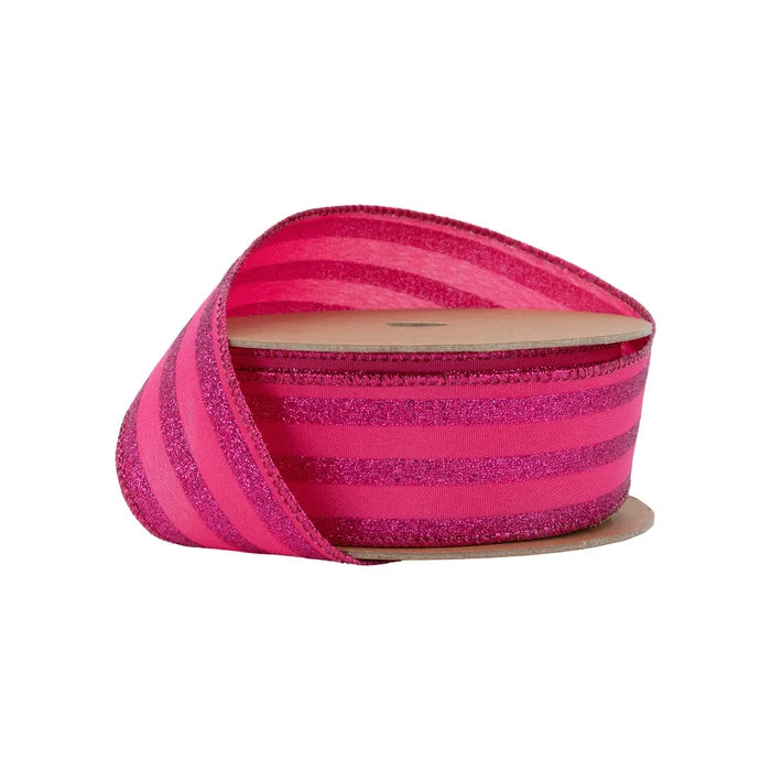Hot Pink Glittered Pinstripe Ribbon, 1.5" X 10YD