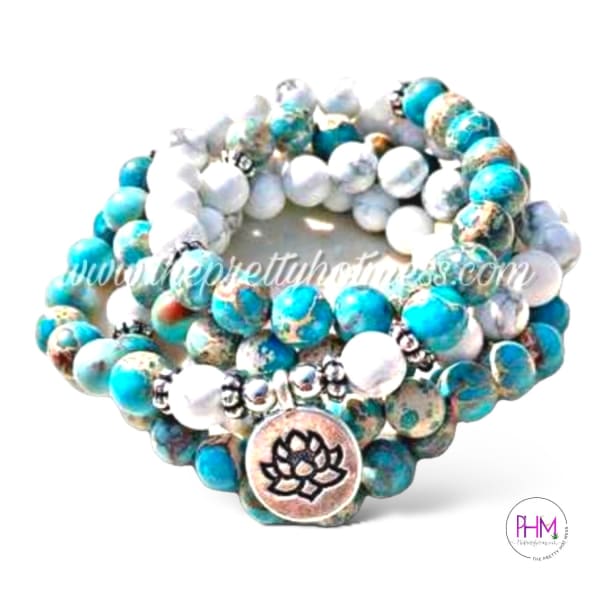 Howlite and Jasper Lotus Manifesting Mala Beads 🪷 - Bracelet