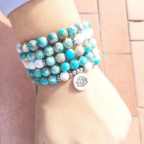 Howlite and Jasper Lotus Manifesting Mala Beads 🪷 - Bracelet