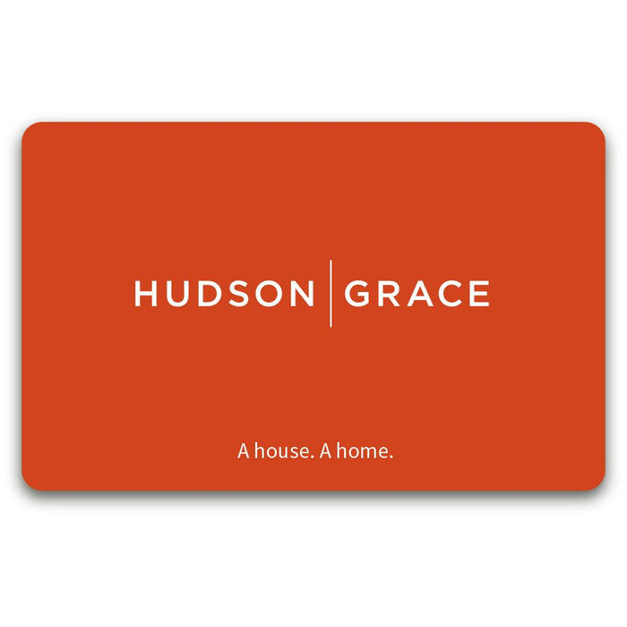 Hudson Grace gift card, rectangular, bright orange with white text logo and tagline.