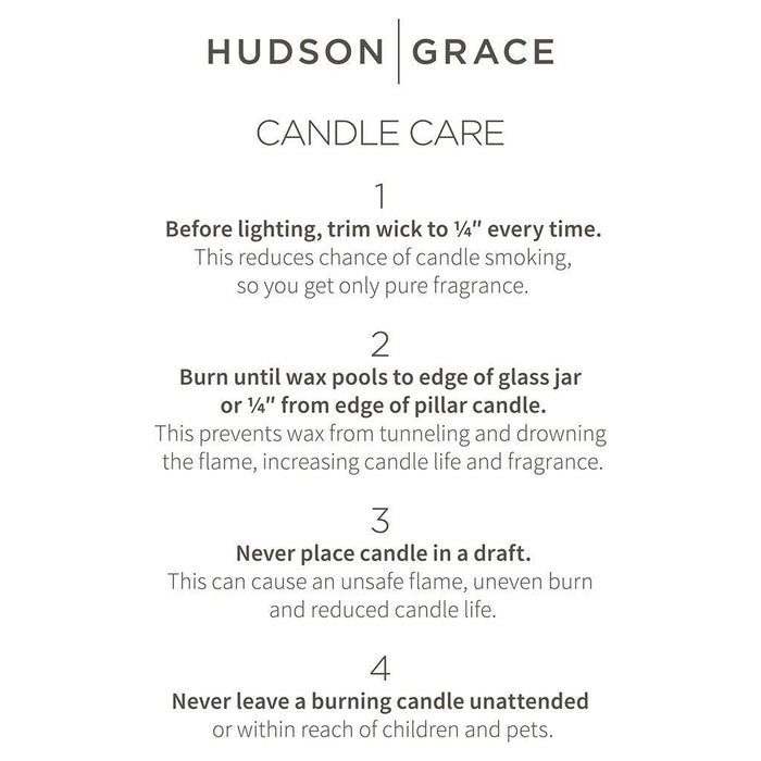Hudson Grace Montecito Scented Candle in a clear glass vessel with a white label, presented in an elegant box.