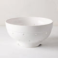 Hudson Grace white ceramic colander, 9.5"Dia x 5"H, with drainage holes and a footed base.