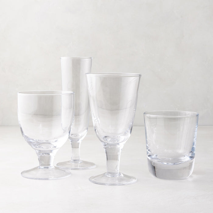 Clear Hudson wine glass with a chunky style, alongside Henri glassware collection pieces.