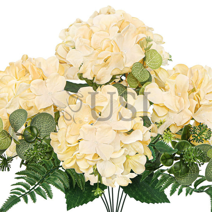 Hydrangea Flower Bush w Filler x7, 19in, Champagne