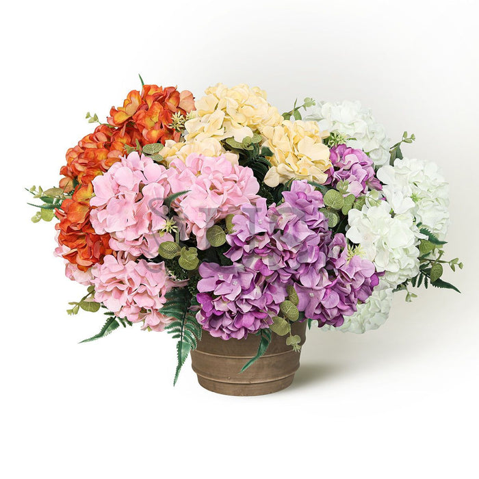 Hydrangea Flower Bush w Filler x7, 19in, Champagne