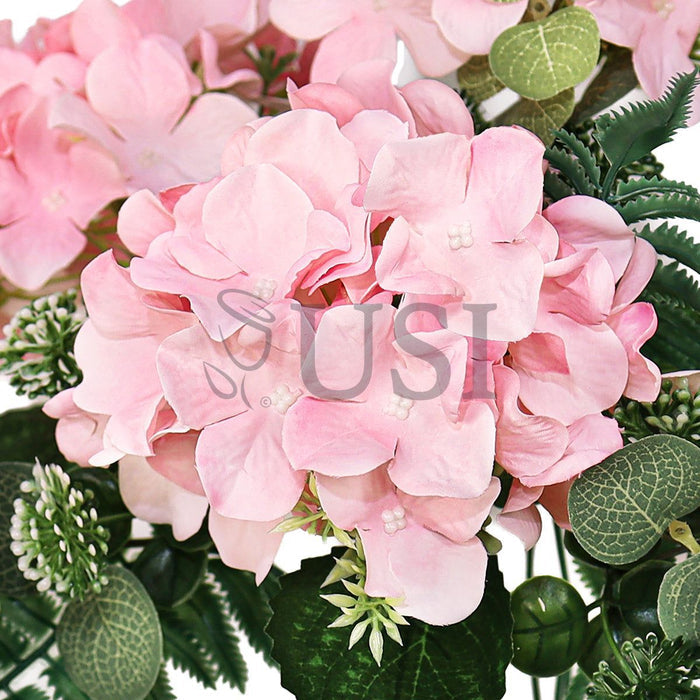 Hydrangea Flower Bush w Filler x7, 19in, Pink