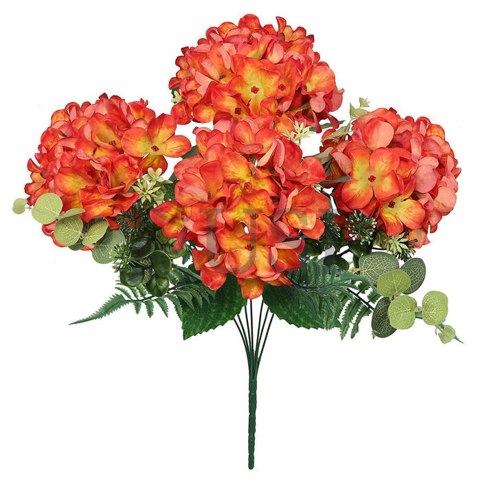 Hydrangea Flower Bush w Filler x7, 19in, Red Orange