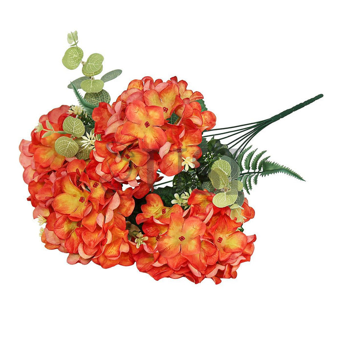Hydrangea Flower Bush w Filler x7, 19in, Red Orange