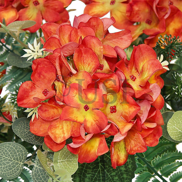 Hydrangea Flower Bush w Filler x7, 19in, Red Orange