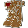 I Heart My Soldier on Desert Tan Combat Boots 3/4" Lapel Pin Pins
