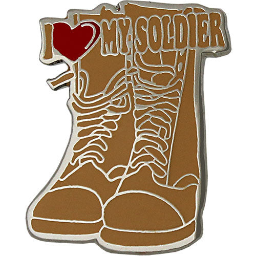I Heart My Soldier on Desert Tan Combat Boots 3/4" Lapel Pin Pins