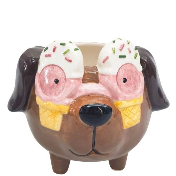 Dog-shaped container with ice cream cone eyes