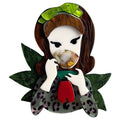 brooch pin lady cup of tea fashion accessory