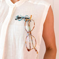 Iris Glasses Brooch Blue