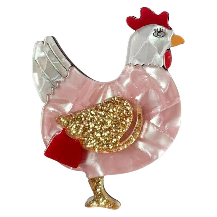 Iris Glitter Pink Chicken Brooch