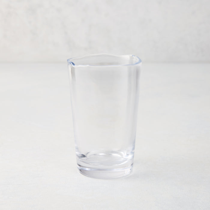 Clear Jacob Scissor-Cut Glass Tumbler, 8 oz., with a unique rippled rim.