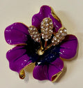 Jewelry - Brooch - Lapel Pin - Purple Lily with 3 Rhinestone Crystal Stamens for Jacket, Shirt and Hat