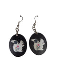 Jewelry - Earrings - Black Oval with Floral White Squirrel