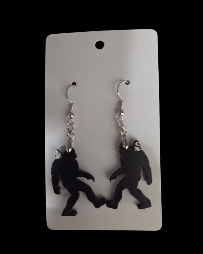 Jewelry - Earrings - Sasquatch with a tiny white squirrel on its shoulder