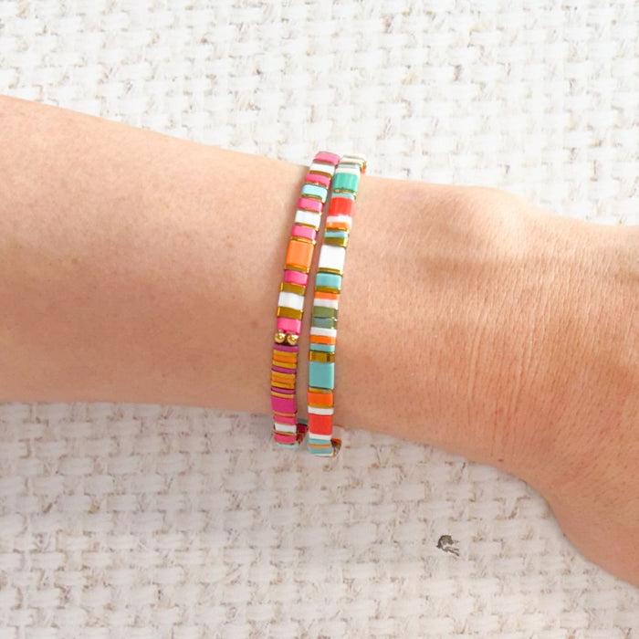 Journey Stretch Bracelet Fuscia & Orange