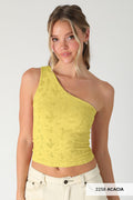 Karlie Textured Lace One Shoulder Top One Size - Acacia