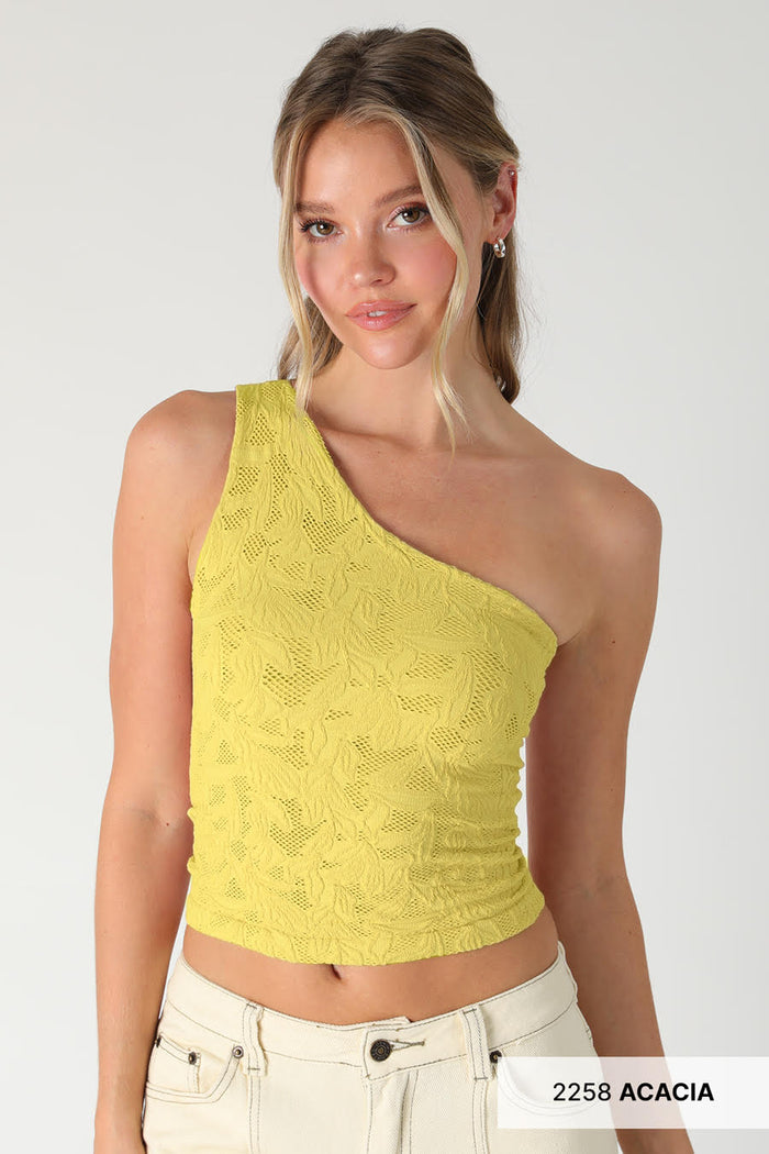 Karlie Textured Lace One Shoulder Top One Size - Acacia