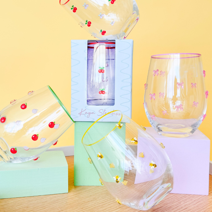Kaya Bow Stemless Glass Pink 12cm