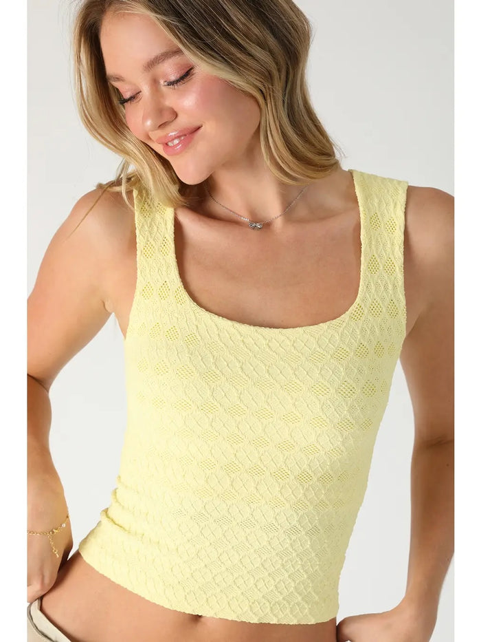 Kylie Lace Textured Square Top - Pale Banana