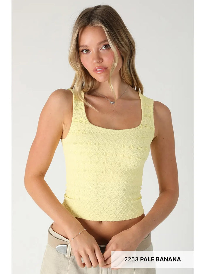 Kylie Lace Textured Square Top - Pale Banana
